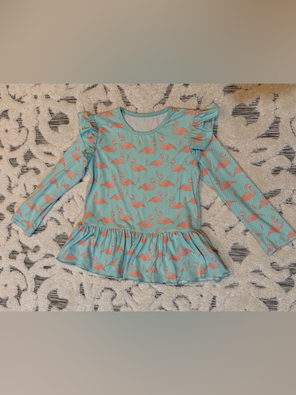 Serendipity 9/10 Kids Flamingo Ruffle Long Sleeve Blue & Pink rashguard swim